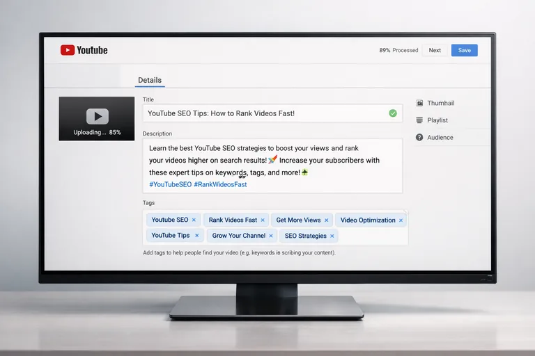 YouTube video düzenleme ekranında başlık açıklama ve etiket alanlarının optimizasyonu
